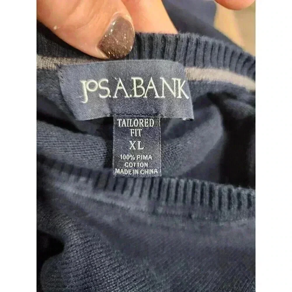 Jos. A. Bank Men's Tailored Fit VNeck Sweater Size XL Navy Blue 100% Pima Cotton